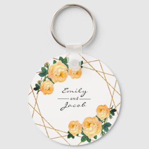Orange Floral Wed Elegant Gold Glitter Geometric Keychain