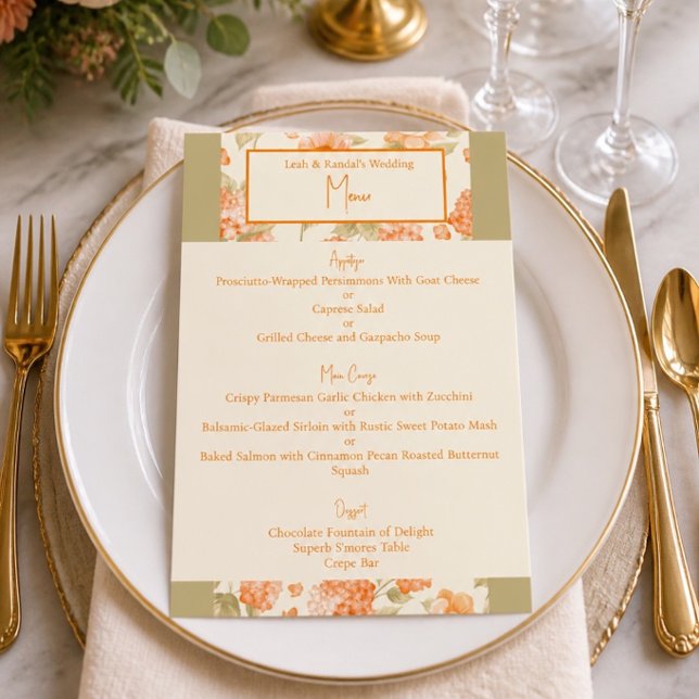 Orange Floral Wedding 4.5" x 6.25" Menu (Creator Uploaded)