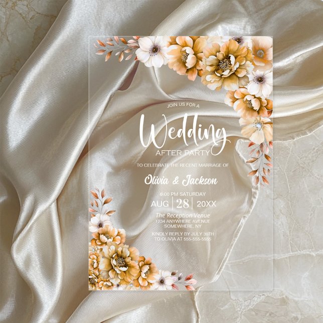 Orange Floral Wedding After Party Acrylic Invitations (Creator Uploaded)
