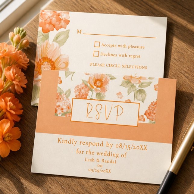 Orange Floral Wedding RSVP Card (Creator Uploaded)