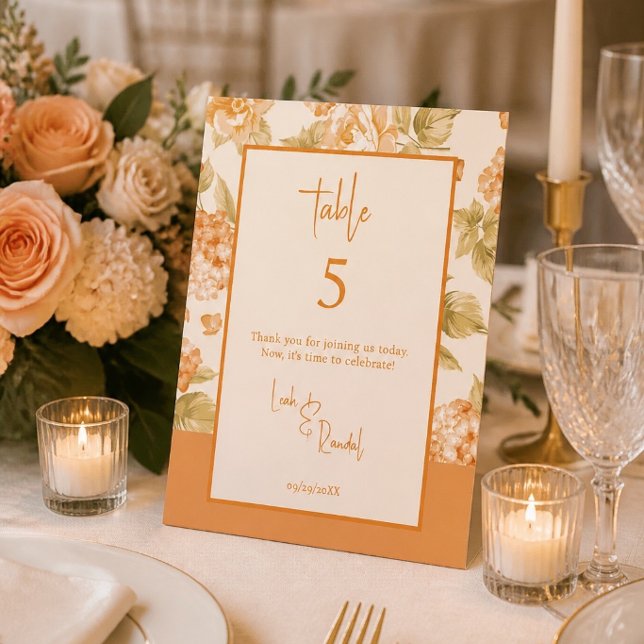 Orange Floral Wedding Table Number Sign (Creator Uploaded)