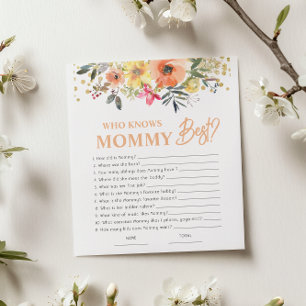 Orange Floral Who knows Mommy Baby Shower Game
