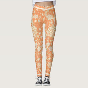 Orange Floral William Morris Leggings