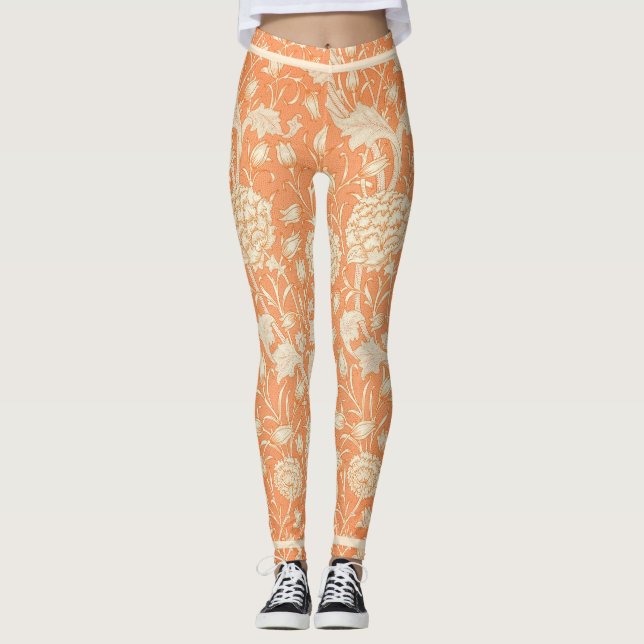Orange Floral William Morris Leggings (Front)