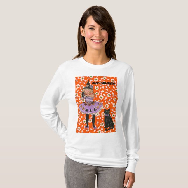 Orange Floral Witch Top! T-Shirt (Front Full)