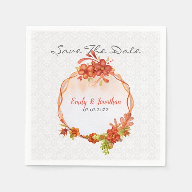 Orange Floral Wreath Napkin (Front)