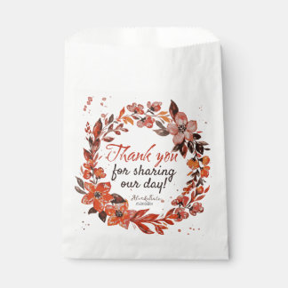 Orange Floral Wreath Wedding Favour Bag