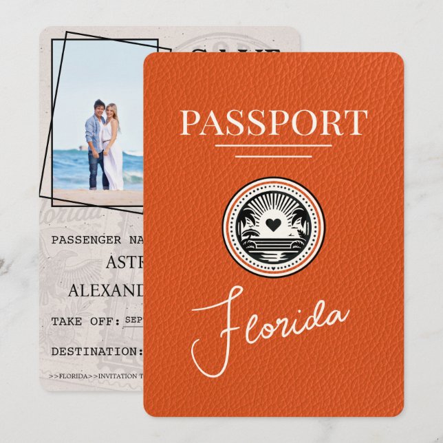Orange Florida Passport Save The Date (Front/Back)