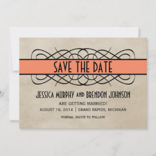 Orange Flourish Border Save the Date Invite