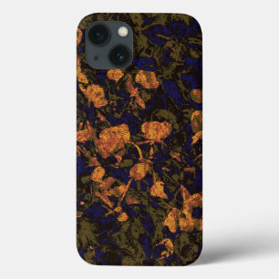 Orange flower against leaf camouflage pattern iPhone 13 case