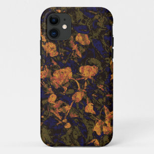 Orange flower against leaf camouflage pattern iPhone 11 case