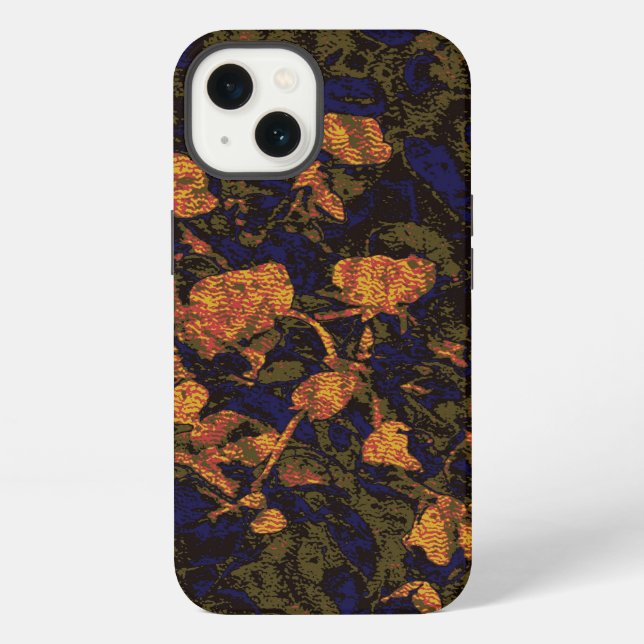 Orange flower against leaf camouflage pattern iPhone case (Back)