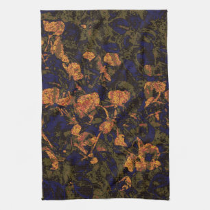 Orange flower against leaf camouflage pattern kitchen towel
