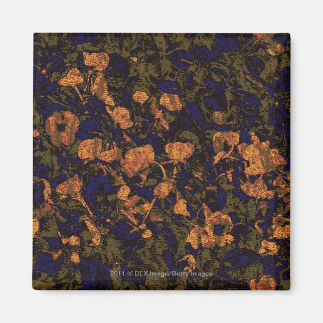 Orange flower against leaf camouflage pattern magnet (Front)