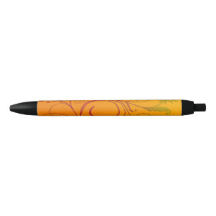 Orange Flower Black Ink Pen