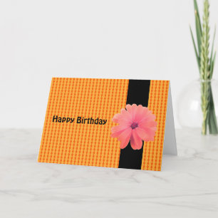 Orange Flower Black Ribbon Birthday Wishes Card