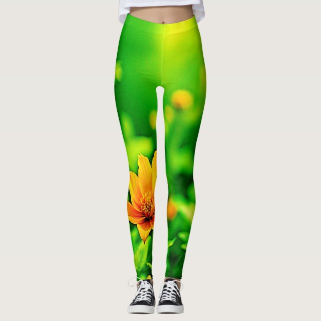 Orange Flower Bokeh Sunny Leggings (Front)