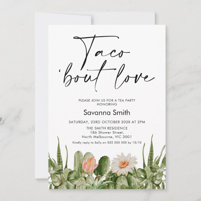 Orange Flower Cactus Taco bout Love Bridal Shower Invitation (Front)