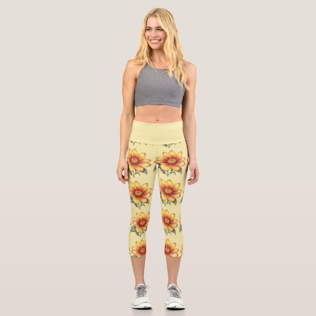 Orange Flower Capri Leggings (Front)