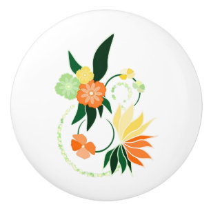 Orange flower ceramic handle knob