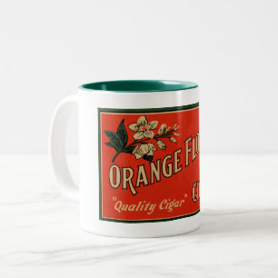 Orange Flower Cigar Box Design Two-Tone Coffee Mug