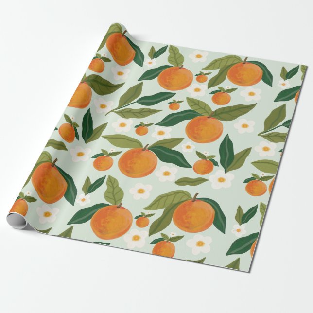 Orange Flower Citrus Clementine Wrapping Paper (Unrolled)