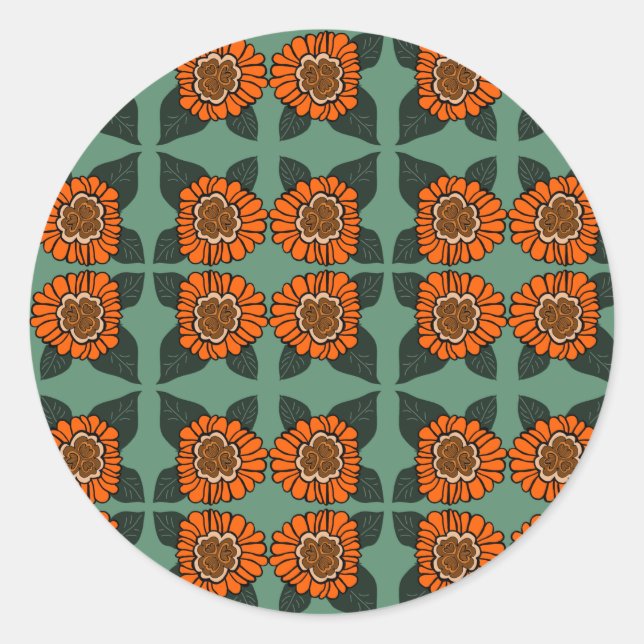 Orange flower  classic round sticker (Front)