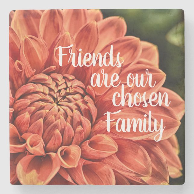 Orange Flower Dahlia Painting Friends Family Stone Coaster (Front)