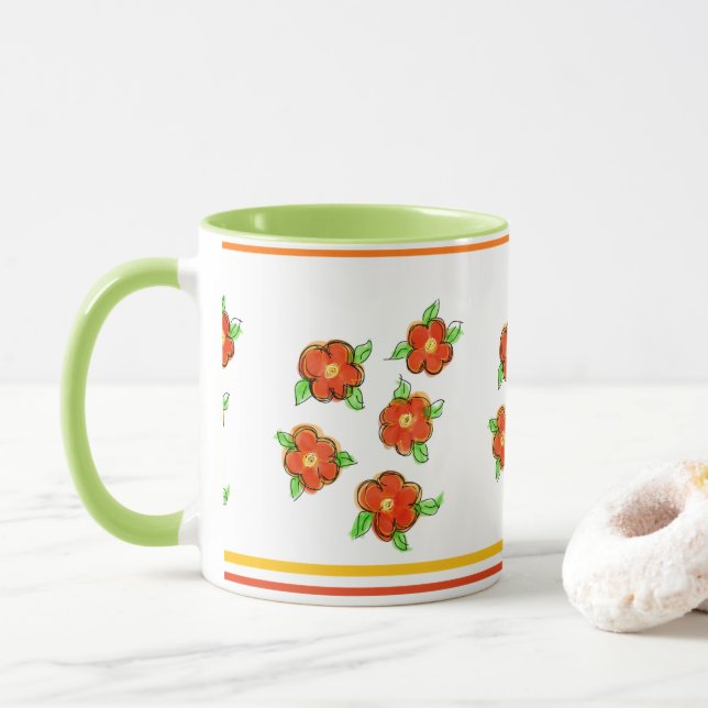 Orange Flower Designer Mug (With Donut)
