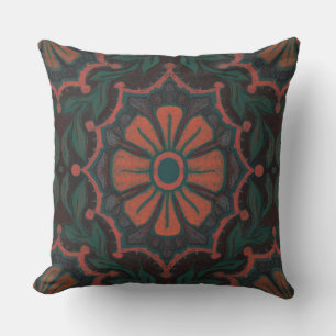 Orange flower, floral pattern, folkloric, bohemian throw pillow