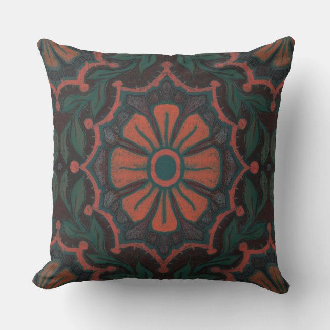 Orange flower, floral pattern, folkloric, bohemian throw pillow (Front)