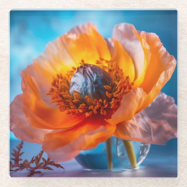Orange Flower  Glass Coaster (Front)