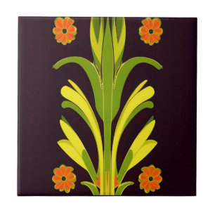 Orange flower green leaves brown floral home decor tile