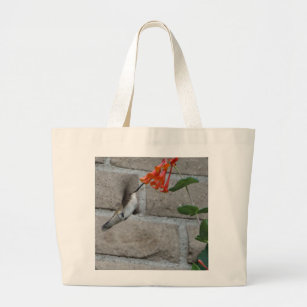 Orange flower Hummingbird Large Tote Bag