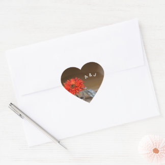 Orange Flower in Mason Jar Monogram Heart Sticker