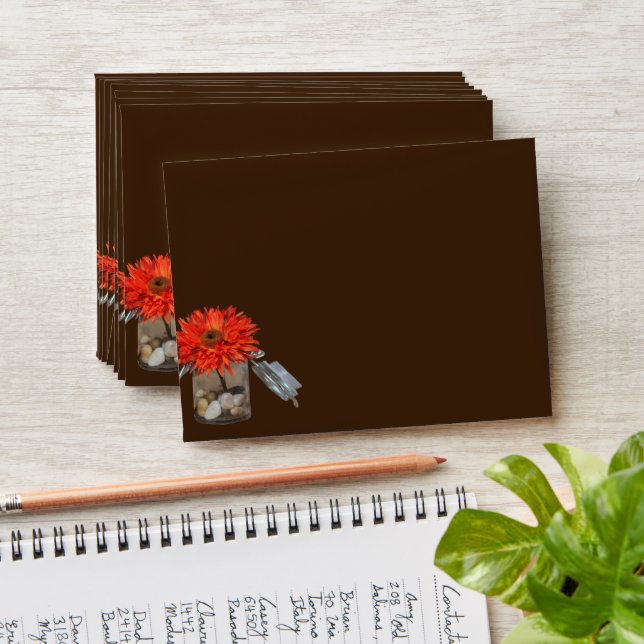 Orange Flower in Mason Jar Monogram on Back Envelope (Stacked)