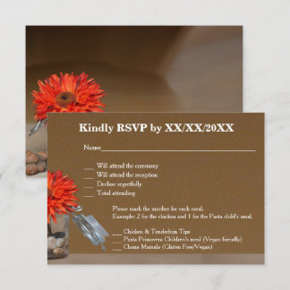 Orange Flower in Mason Jar RSVP & Menu Card