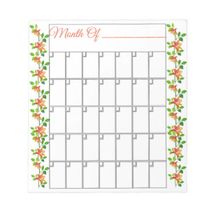 Orange Flower Monthly Notepad