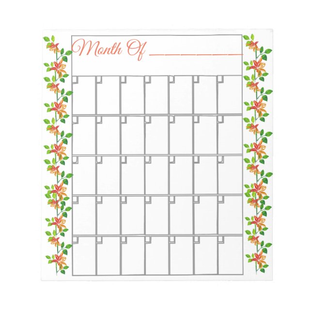 Orange Flower Monthly Notepad (Front)