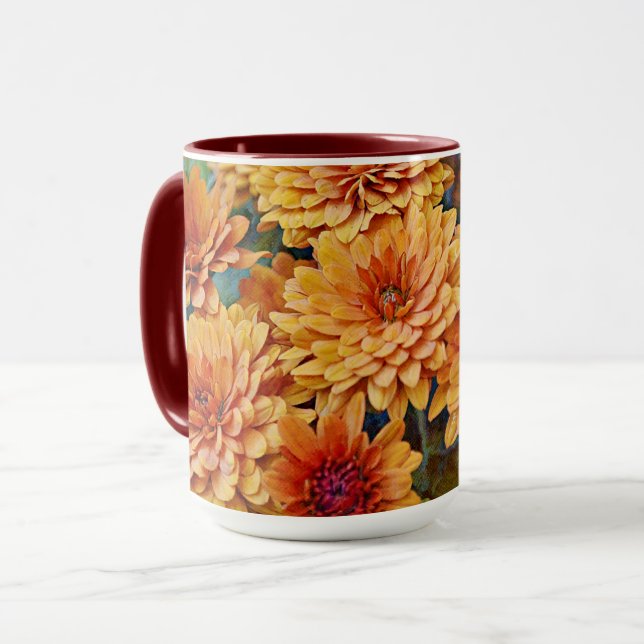 Orange Flower Mum Nature Floral Mug Cup (Front Left)