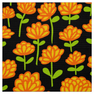 Orange Flower Pattern 240515 - on Black Fabric