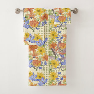 ORANGE FLOWER PATTERN BATH TOWEL SET