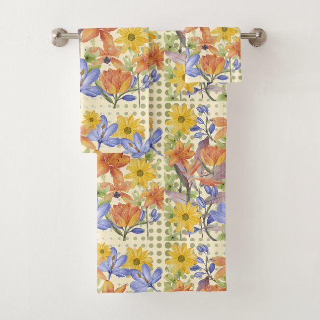 ORANGE FLOWER PATTERN BATH TOWEL SET (Insitu)