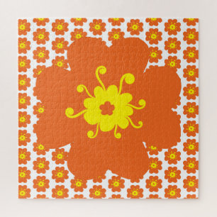 Orange Flower Pattern Frustrating Jigsaw Puzzle