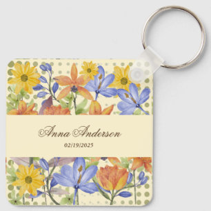 ORANGE FLOWER PATTERN KEYCHAIN