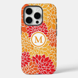 Orange Flower Pattern Monogram iPhone 16 Pro Case