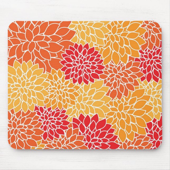 Orange Flower Pattern Mouse Pad (Front)