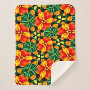 Orange Flower Pattern Sherpa Blanket