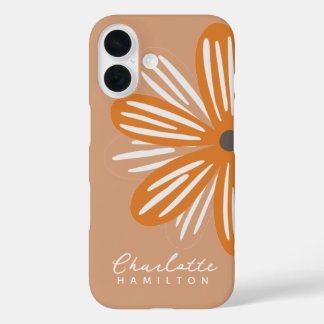 Orange Flower Personalized Name iPhone 16 Case