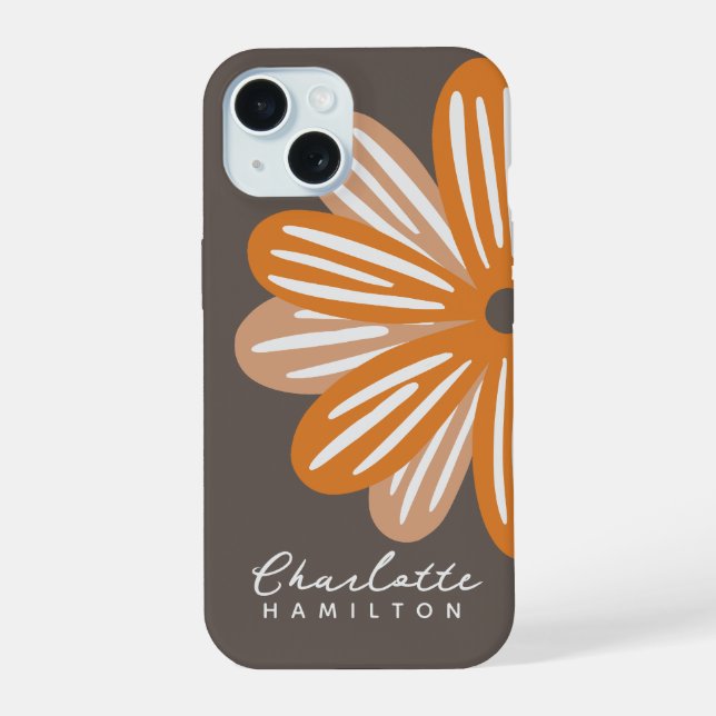 Orange Flower Personalized Name iPhone 15 Case (Back)